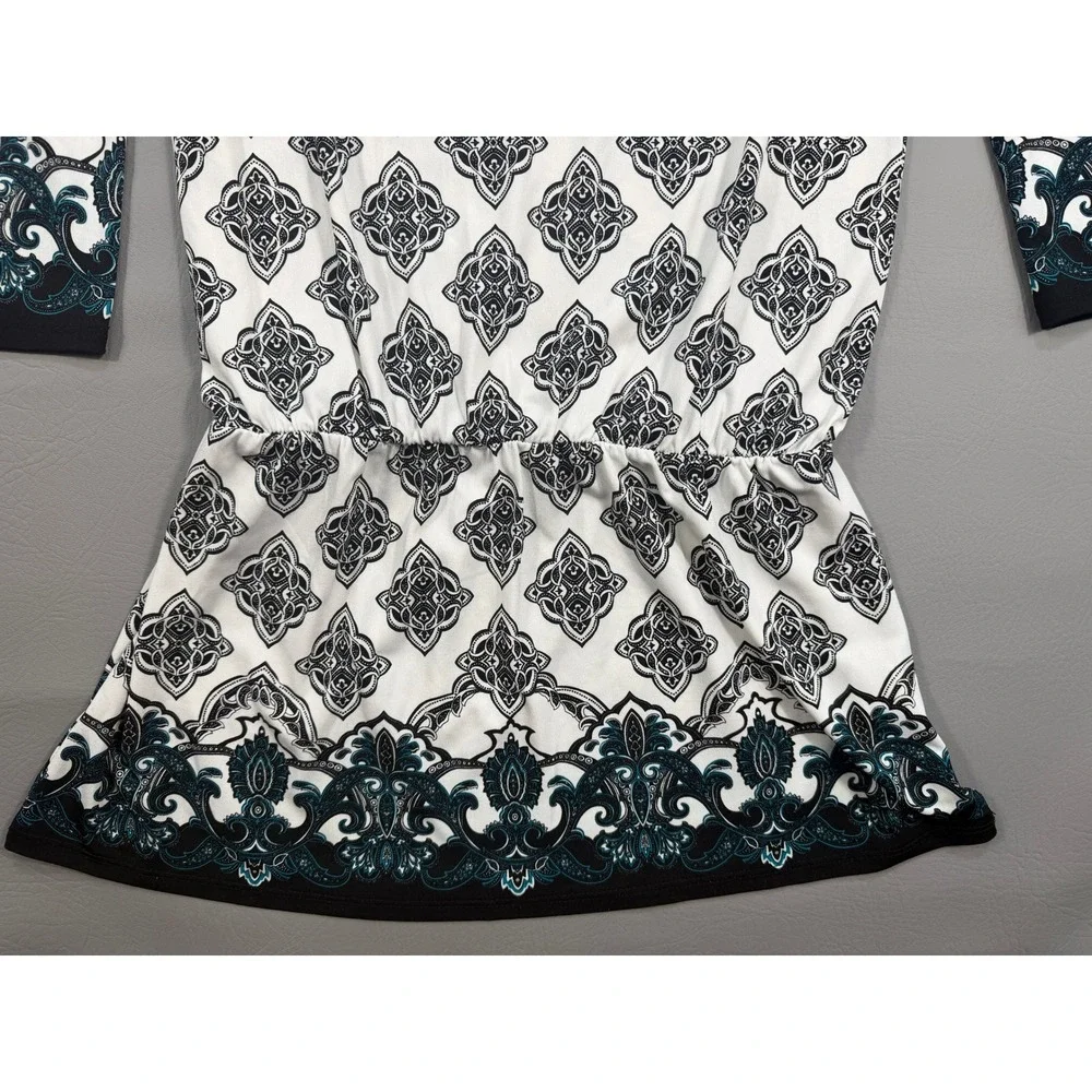 White House Black Market Tunic Women XS White Black Excellent Medallion Peplum